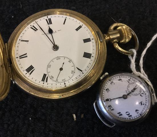 Elgin rolled gold hunter pocket watch and a Zenith trench style watch